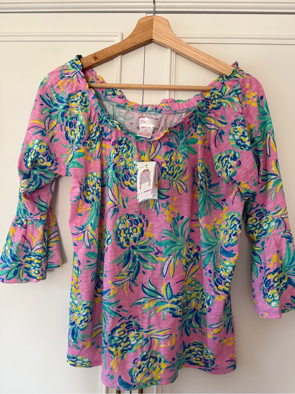 Parker Pink Floral Off-Shoulder Bell Sleeve Blouse